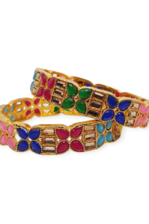 Mazak Metal Bangle/Kangan, Pack of 1 Pair  (2 Pieces), Gold Tone, Multi Color