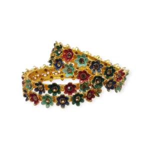 Mazak Metal Bangle/Kangan, Pack of 4 Pieces, Gold Tone, Multi Color