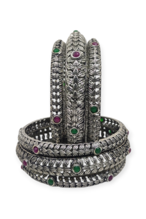 Mazak Metal Bangle/Kangan, Pack of 6 Pieces, Oxidized Silver Tone