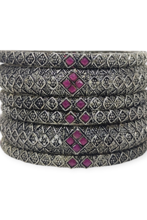 Mazak Metal Bangle/Kangan, Pack of 6 Pieces, Oxidized Silver Tone