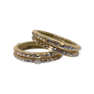 Fancy Beads and Stone Stud Glass Kangan, Pack of 4 Pieces, Golden Color