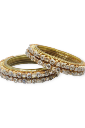 Fancy Beads and Stone Stud Glass Kangan, Pack of 4 Pieces, Golden Color