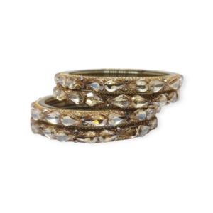 Fancy Beads and Stone Stud Glass Kangan, Pack of 4 Pieces, Golden Color