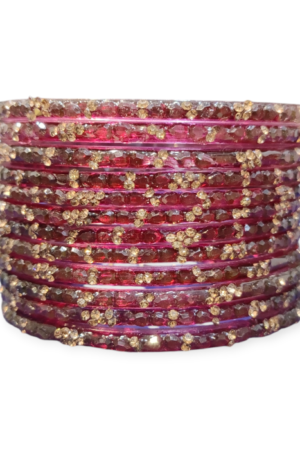 Stone Stud Fancy Glass Bangles, Pack of 12 Pieces, Maroon Color