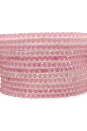 Jelly Stone Stud Fancy Glass Bangles, Pack of 12 Pieces, Baby Pink Color