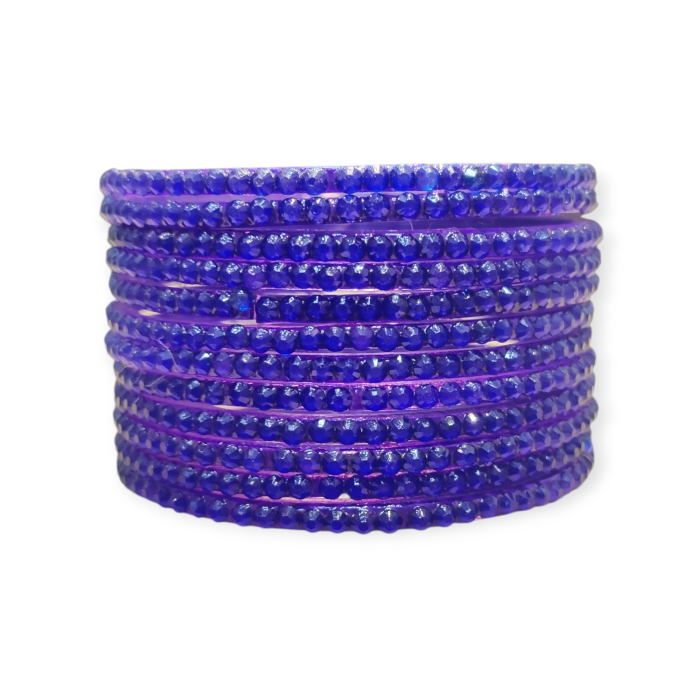 Jelly Stone Stud Fancy Glass Bangles, Pack of 12 Pieces, Blue Color