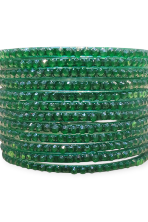Jelly Stone Stud Fancy Glass Bangles, Pack of 12 Pieces, Green Color
