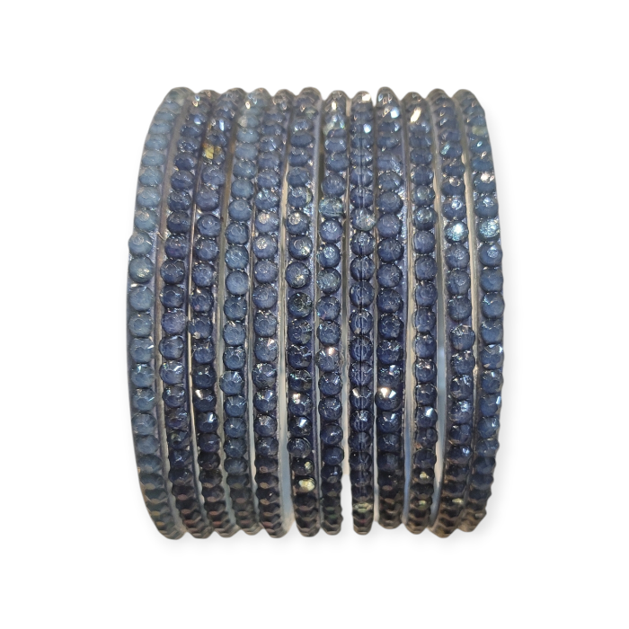 Jelly Stone Stud Fancy Glass Bangles, Pack of 12 Pieces, Grey Color - Image 2