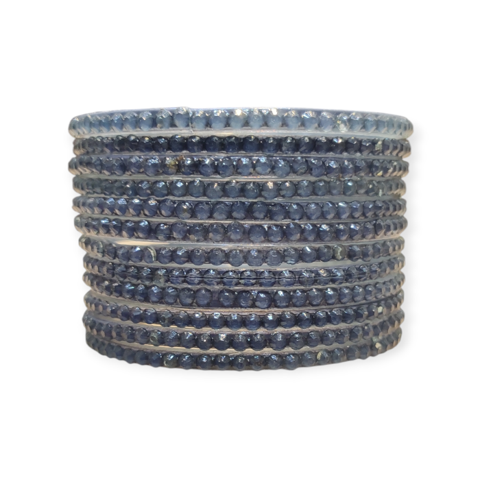 Jelly Stone Stud Fancy Glass Bangles, Pack of 12 Pieces, Grey Color