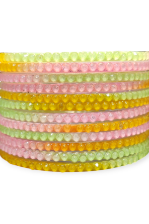 Jelly Stone Stud Fancy Glass Bangles, Pack of 12 Pieces, Light Multi Color
