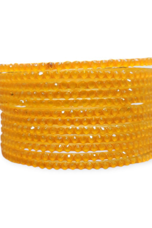 Jelly Stone Stud Fancy Glass Bangles, Pack of 12 Pieces, Mango Color