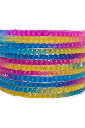 Jelly Stone Stud Fancy Glass Bangles, Pack of 12 Pieces, Multi Color