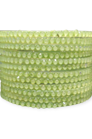 Jelly Stone Stud Fancy Glass Bangles, Pack of 12 Pieces, Pista Color