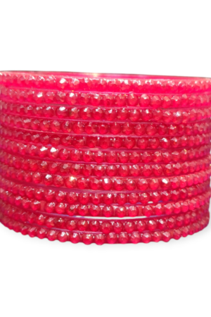 Jelly Stone Stud Fancy Glass Bangles, Pack of 12 Pieces, Red Color