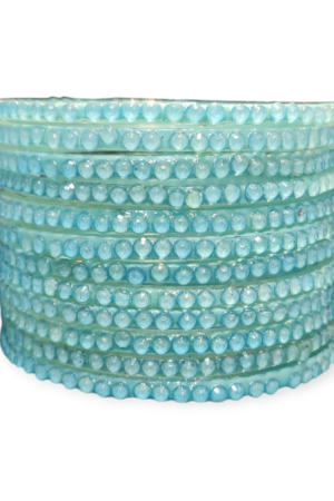 Jelly Stone Stud Fancy Glass Bangles, Pack of 12 Pieces, Surf Color