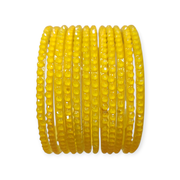 Jelly Stone Stud Fancy Glass Bangles, Pack of 12 Pieces, Yellow Color - Image 2