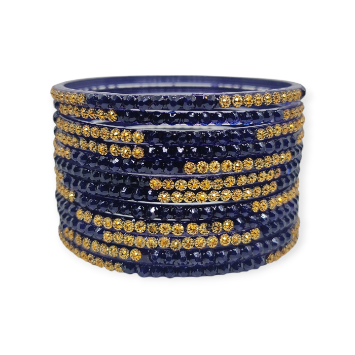 Jelly Stone Stud Fancy Glass Bangles, Pack of 12 Pieces, Navy Blue Color - Image 2