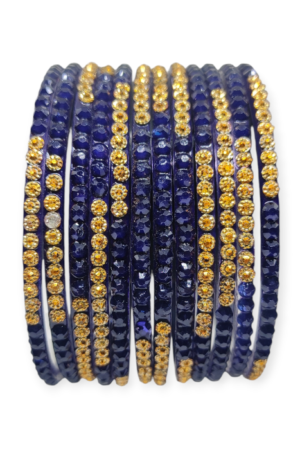 Jelly Stone Stud Fancy Glass Bangles, Pack of 12 Pieces, Navy Blue Color