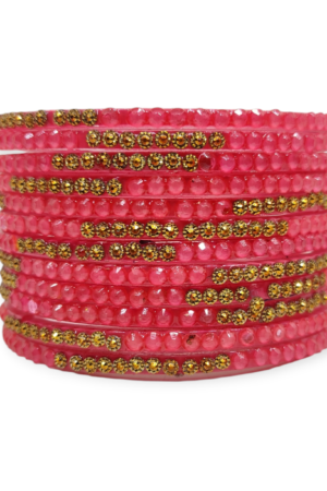 Jelly Stone Stud Fancy Glass Bangles, Pack of 12 Pieces, Gajri Color