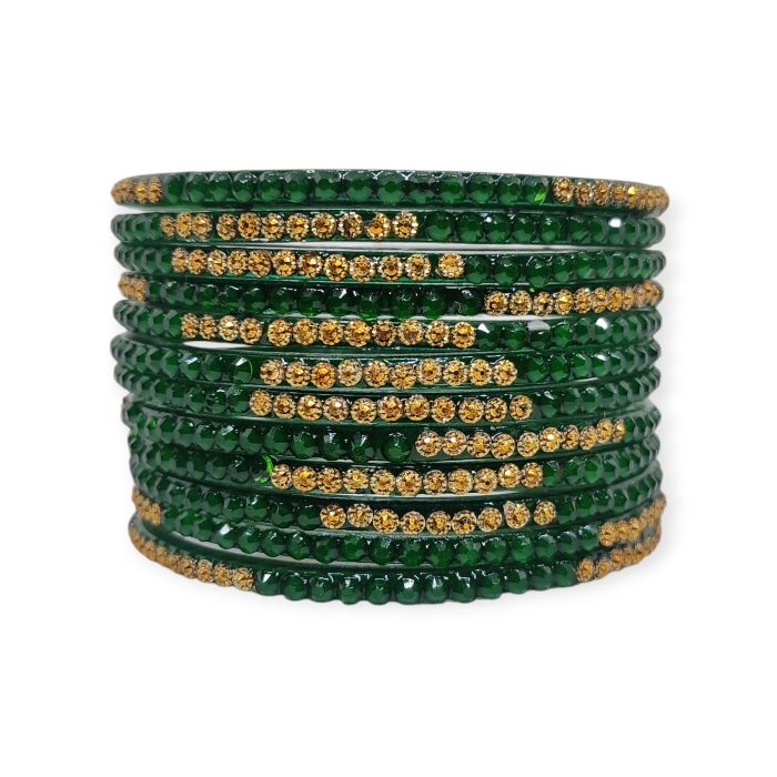 Jelly Stone Stud Fancy Glass Bangles, Pack of 12 Pieces, Green Color - Image 2