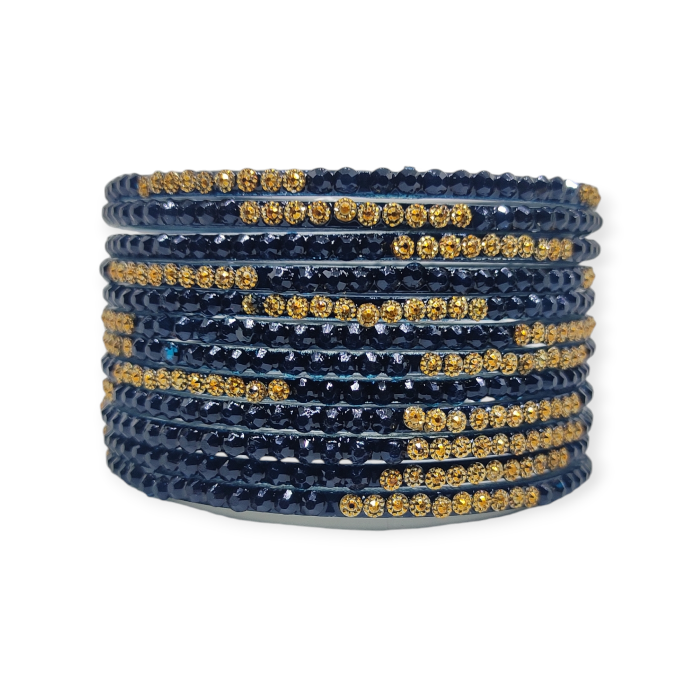 Jelly Stone Stud Fancy Glass Bangles, Pack of 12 Pieces, Morpankhi Color - Image 2