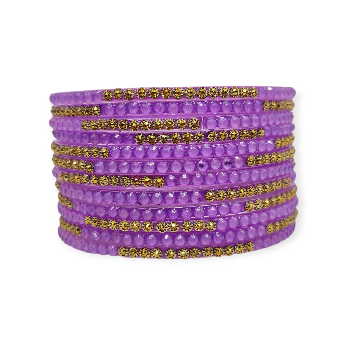 Jelly Stone Stud Fancy Glass Bangles, Pack of 12 Pieces, Purple Color - Image 2