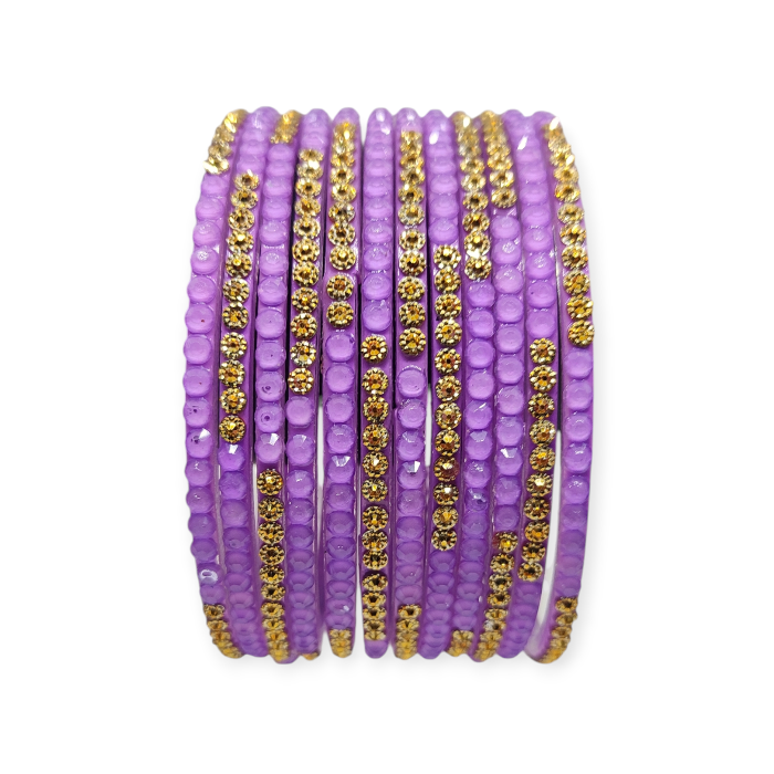 Jelly Stone Stud Fancy Glass Bangles, Pack of 12 Pieces, Purple Color