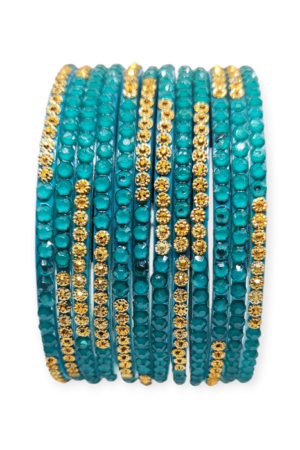 Jelly Stone Stud Fancy Glass Bangles, Pack of 12 Pieces, Radium Color