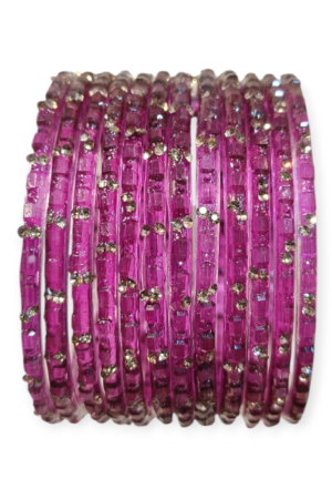 Fancy Stone Stud Fancy Glass Bangles, Pack of 12 Pieces, Wine Color