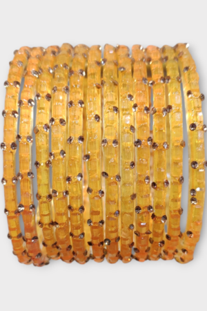 Fancy Stone Stud Fancy Glass Bangles, Pack of 12 Pieces, Yellow Color