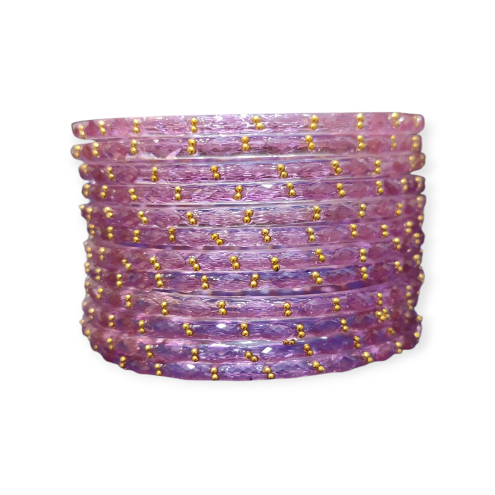 Fancy Stone Stud Raindrop Glass Bangles, Pack of 12 Pieces, Purple Color - Image 2