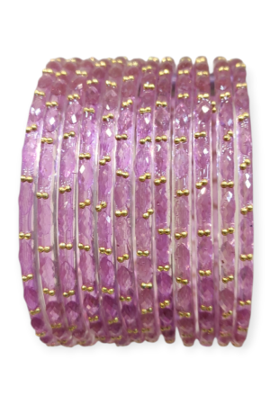 Fancy Stone Stud Raindrop Glass Bangles, Pack of 12 Pieces, Purple Color