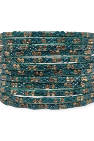 Fancy Stone Stud Glass Bangles, Pack of 12 Pieces, Radium Color