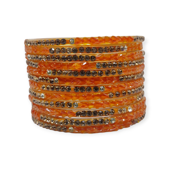 Fancy Stone Stud Glass Bangles, Pack of 12 Pieces, Haldi Color