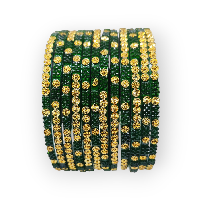 Fancy Beads Stud Glass Bangles, Pack of 12 Pieces, Green Color - Image 2