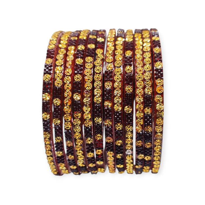 Fancy Beads Stud Glass Bangles, Pack of 12 Pieces, Maroon Color - Image 2
