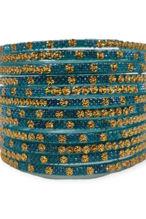 Fancy Beads Stud Glass Bangles, Pack of 12 Pieces, Radium Color