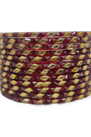 Fancy Beads Stud Glass Bangles, Pack of 12 Pieces, Maroon Color