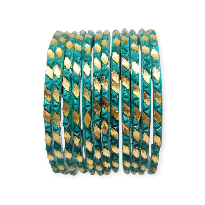Fancy Beads Stud Glass Bangles, Pack of 12 Pieces, Radium Color - Image 2