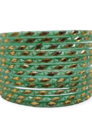 Fancy Beads Stud Glass Bangles, Pack of 12 Pieces, Santro Color