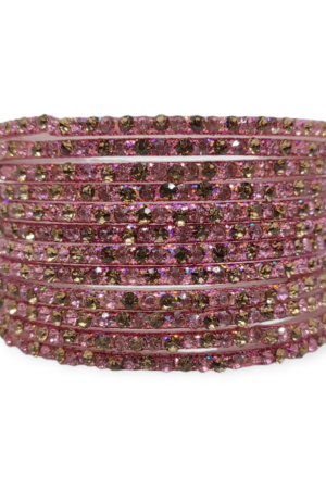 Fancy Stone Stud Glass Bangles, Pack of 12 Pieces, Pink Color