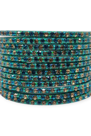 Fancy Stone Stud Glass Bangles, Pack of 12 Pieces, Radium Color