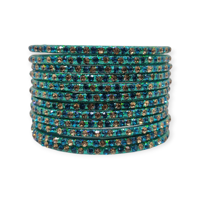 Fancy Stone Stud Glass Bangles, Pack of 12 Pieces, Radium Color