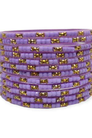 Fancy Beads Stud Glass Bangles, Pack of 12 Pieces, Purple Color