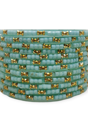 Fancy Beads Stud Glass Bangles, Pack of 12 Pieces, Surf Color