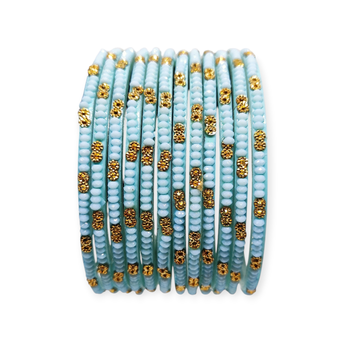 Fancy Beads Stud Glass Bangles, Pack of 12 Pieces, Surf Color - Image 3