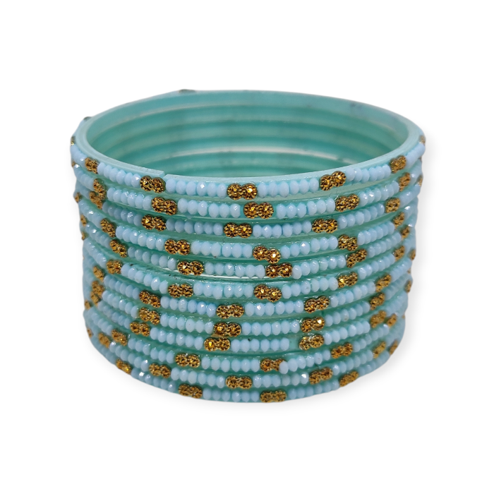 Fancy Beads Stud Glass Bangles, Pack of 12 Pieces, Surf Color - Image 2