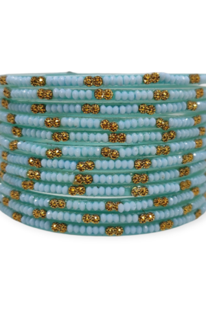 Fancy Beads Stud Glass Bangles, Pack of 12 Pieces, Surf Color