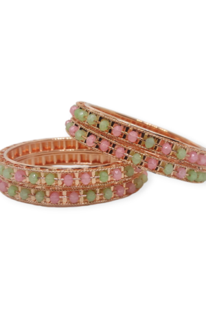 Beads Stud Metal Bangle/Kangan, Set of 4 Pieces, RoseGold Tone, Light Multi Color