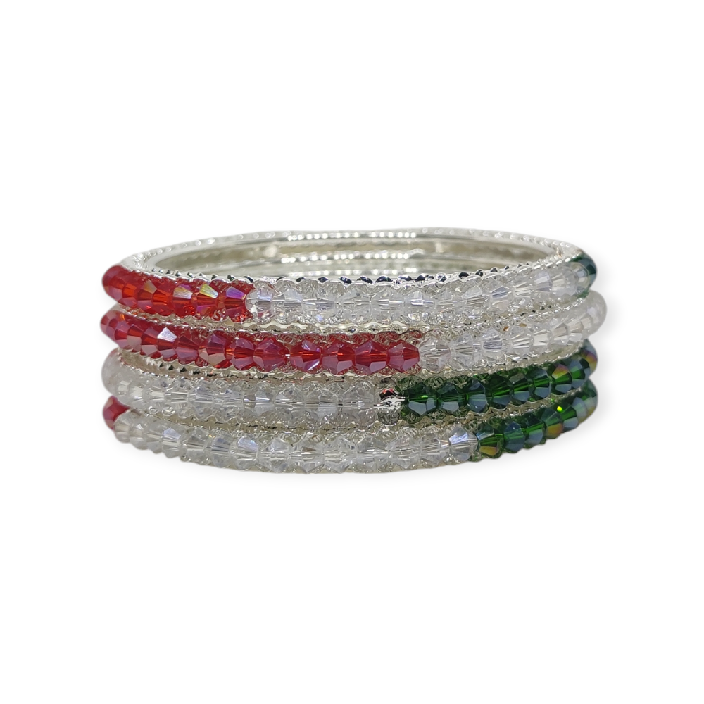 Beads Stud Metal Bangle/Kangan, Set of 4 Pieces, Silver Tone, Light Multi Color - Image 3
